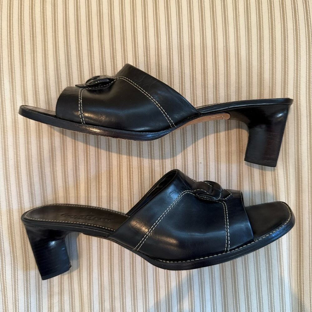 Cole Haan 90s Y2K Country Black Leather Open Stitch Heels - Picture 2 of 4